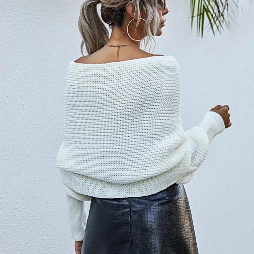 Off the shoulder knit wrap sweater WHITE - Picture 2 of 9